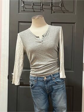 GAP Henley Long Sleeve Top Two-Tone Gray